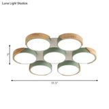 Modern White/Green Round Flush Ceiling Light With Stylish Metal Finish - 3/7 Heads Lamp For Living