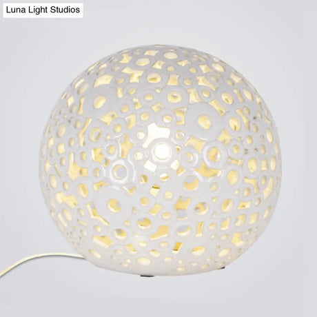 Modern White Hollow-Out Globe Table Light Ceramic Night Lamp For Bedroom