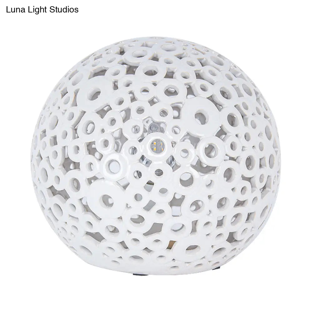 Modern White Hollow-Out Globe Table Light Ceramic Night Lamp For Bedroom