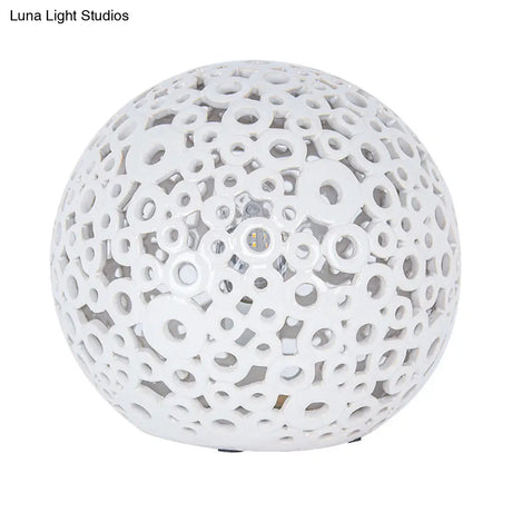 Modern White Hollow-Out Globe Table Light Ceramic Night Lamp For Bedroom