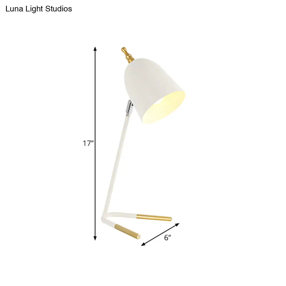 Modern White Iron Domed Table Light: 1-Head Nightstand Lamp With V-Shaped Base