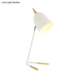 Modern White Iron Domed Table Light: 1-Head Nightstand Lamp With V-Shaped Base