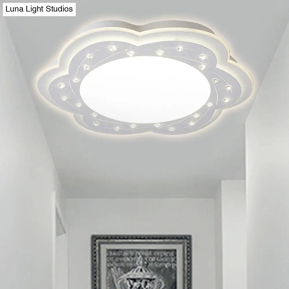 Modern White Led Ceiling Lamp With Crystal Bead Accents For Hallway