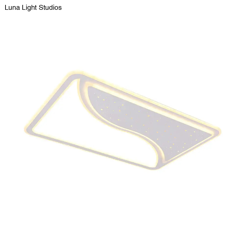 Modern White Led Ceiling Lamp With Curved Starry Sky Design Flush Lighting - 19’/35.5’ W