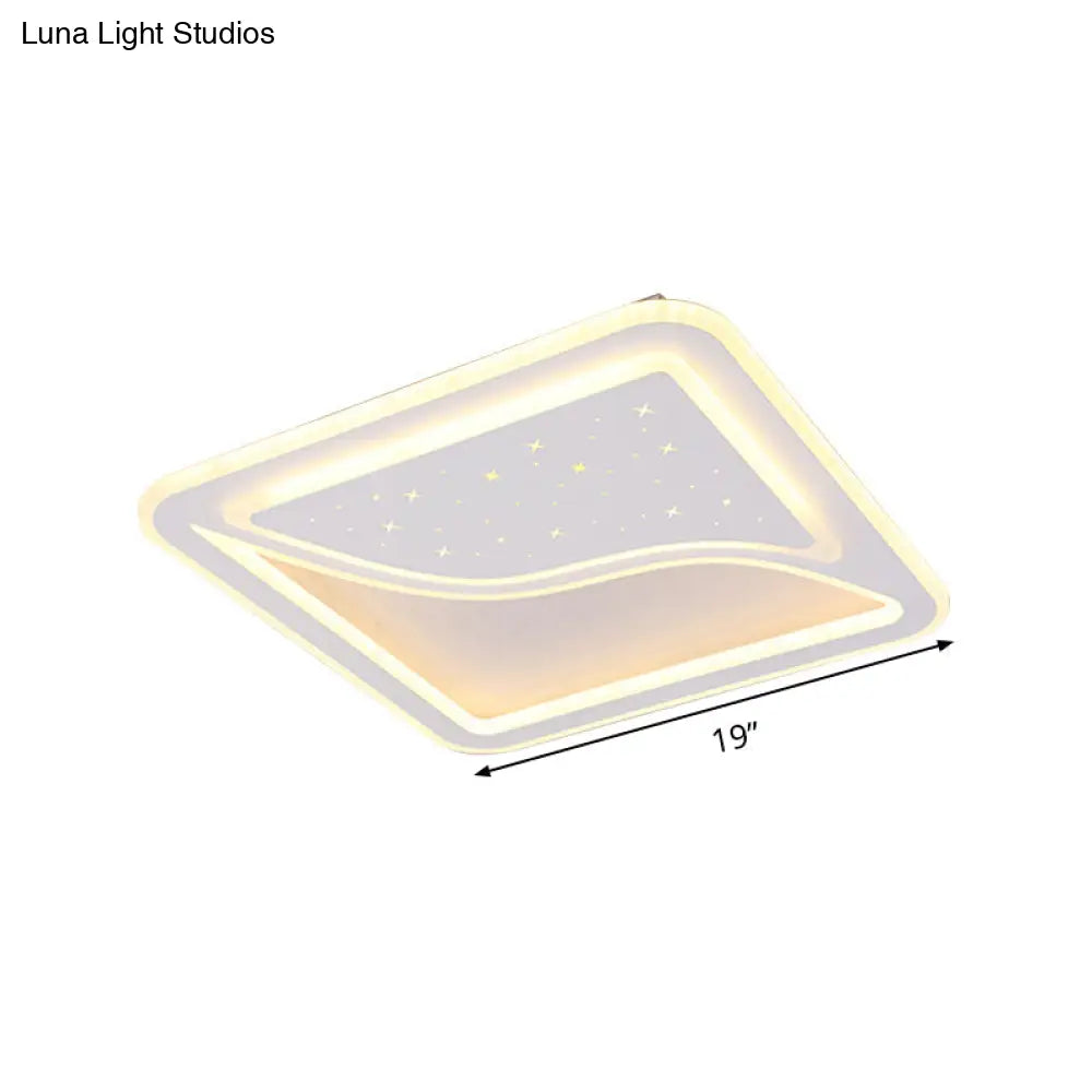 Modern White Led Ceiling Lamp With Curved Starry Sky Design Flush Lighting - 19’/35.5’ W