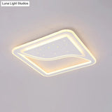 Modern White Led Ceiling Lamp With Curved Starry Sky Design Flush Lighting - 19’/35.5’ W