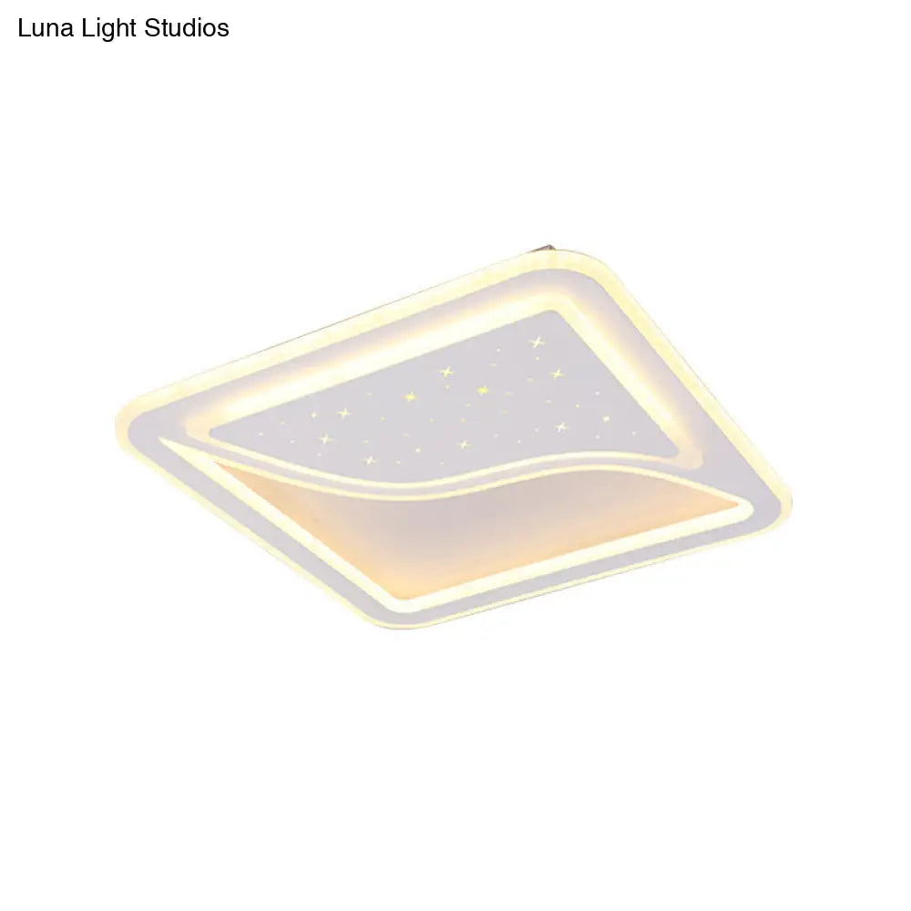 Modern White Led Ceiling Lamp With Curved Starry Sky Design Flush Lighting - 19’/35.5’ W