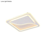 Modern White Led Ceiling Lamp With Curved Starry Sky Design Flush Lighting - 19’/35.5’ W