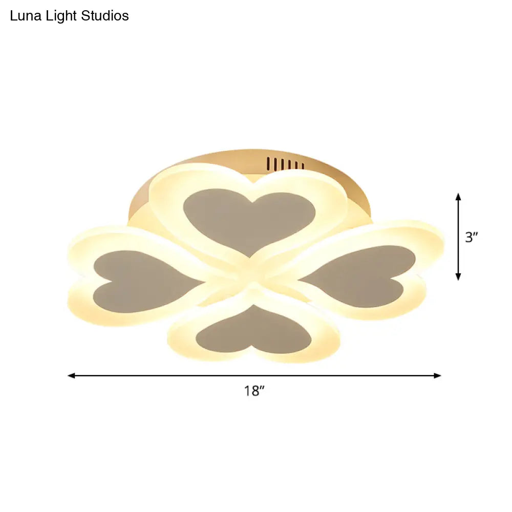 Modern White Led Ceiling Light Fixture For Bedrooms - Clover Design With Acrylic Material