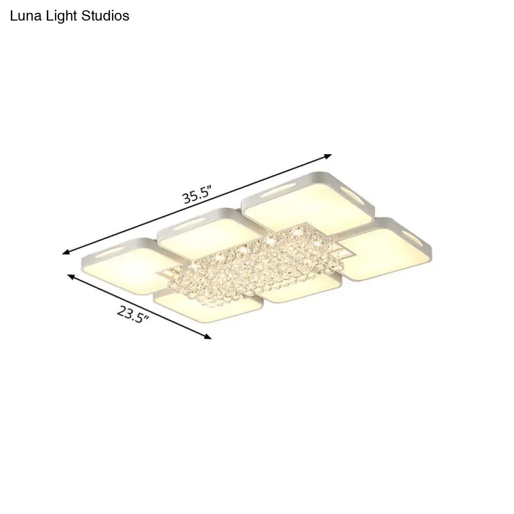 Modern White Led Ceiling Light With Crystal Ball - 23.5’/35.5’ W