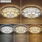 Modern White Led Crystal Flower Ceiling Light For Living Room With Flush Mount Design