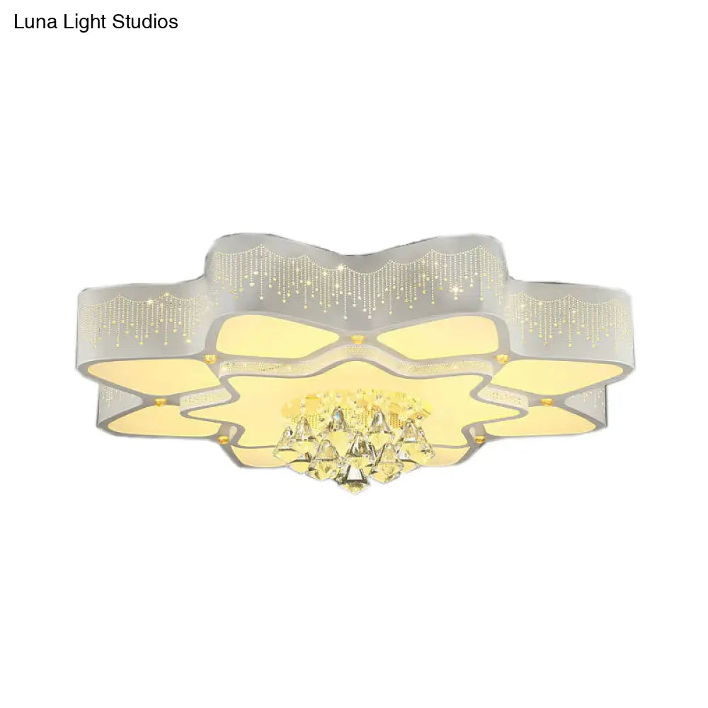 Modern White Led Flower Crystal Ceiling Lamp – 21’/24.5’/31.5’ Flush Mount For Living Room