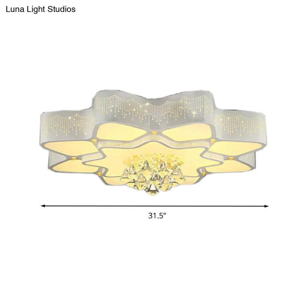Modern White Led Flower Crystal Ceiling Lamp – 21’/24.5’/31.5’ Flush Mount For Living Room