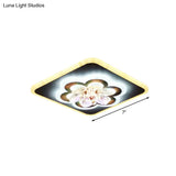 Modern White Led Flush Light With Crystal Accent - Contemporary Floral Design