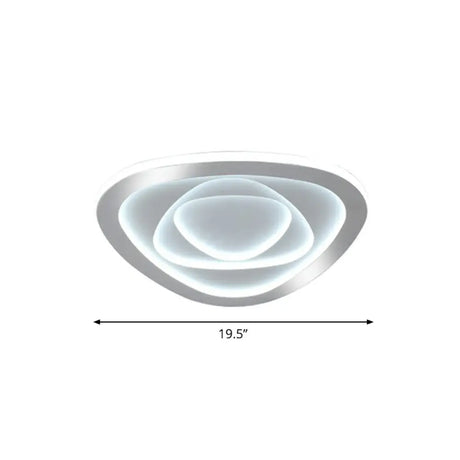 Modern White Led Flush Mount Ceiling Light With Acrylic Concentric Pattern / Triangle