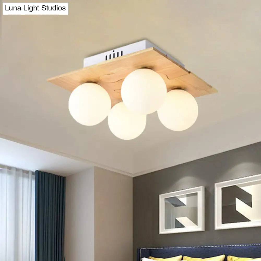 Modern White Led Globe Flush Mount Ceiling Lamp With Opal Glass For Dining Table - 4 Lights