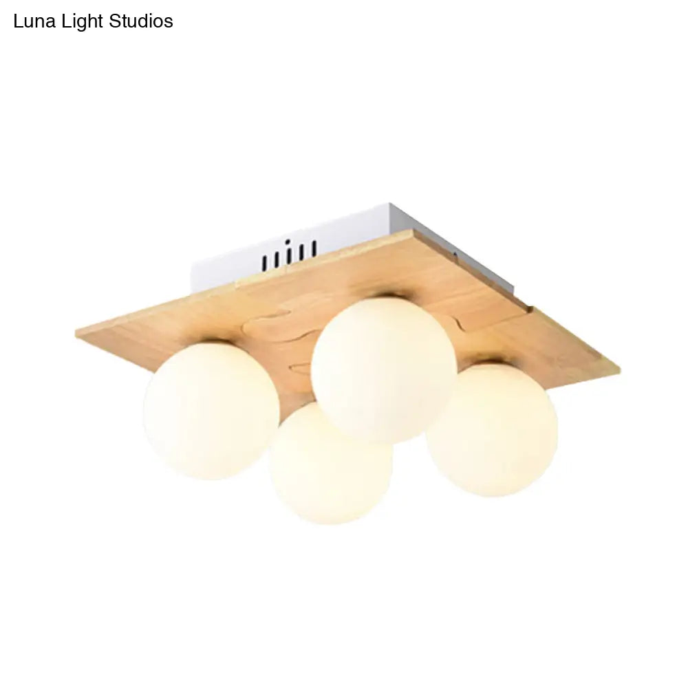 Modern White Led Globe Flush Mount Ceiling Lamp With Opal Glass For Dining Table - 4 Lights