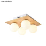 Modern White Led Globe Flush Mount Ceiling Lamp With Opal Glass For Dining Table - 4 Lights