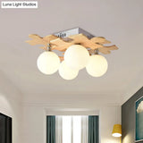 Modern White Led Globe Flush Mount Ceiling Lamp With Opal Glass For Dining Table - 4 Lights