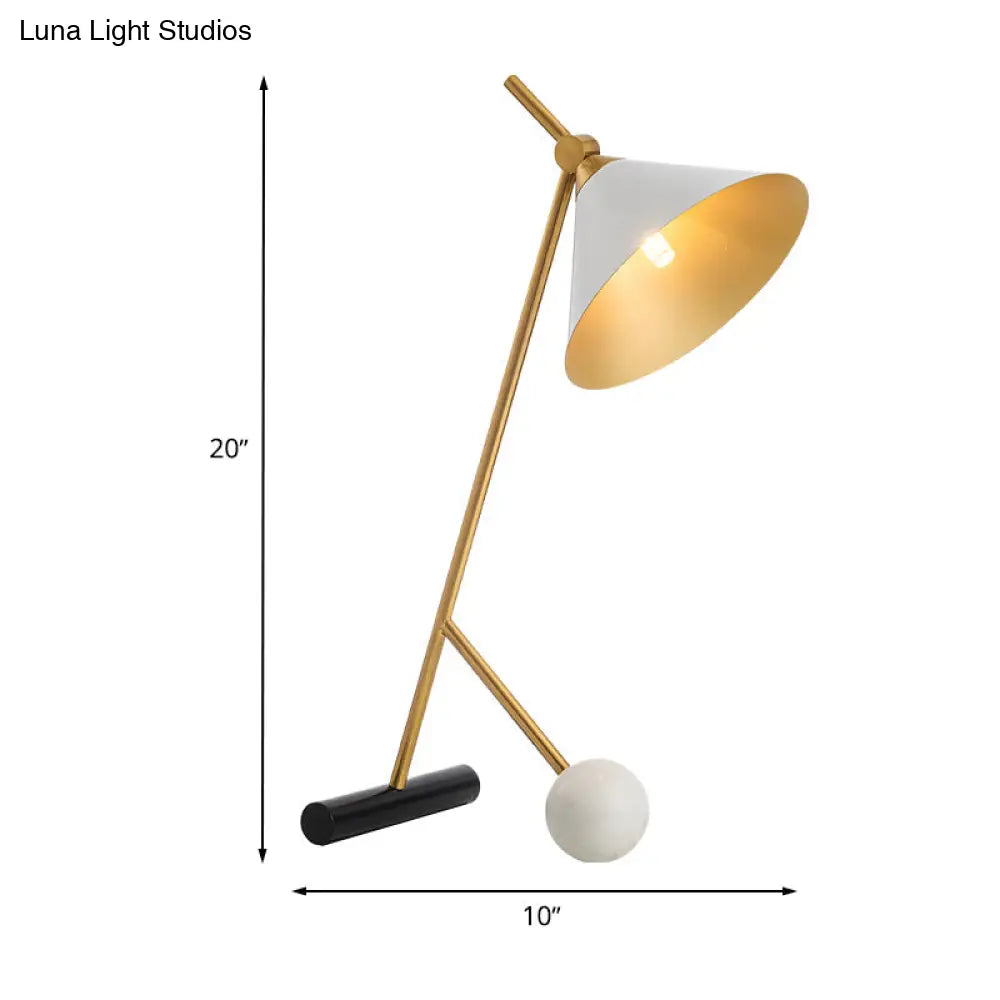 Modern White Led Table Lamp With Flared Design Metallic Tube And Marble Base
