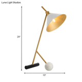 Modern White Led Table Lamp With Flared Design Metallic Tube And Marble Base