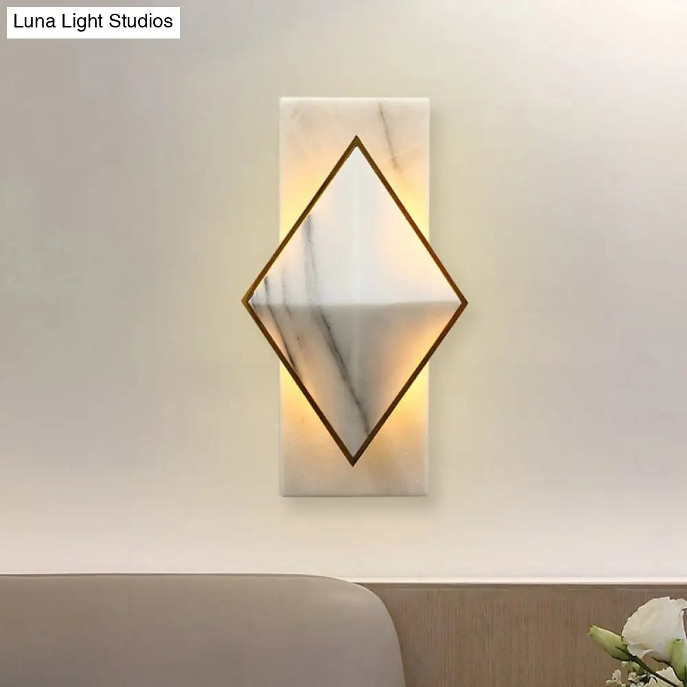 Modern White Led Wall Sconce: Stone Rhombus And Rectangle Design For Corridor