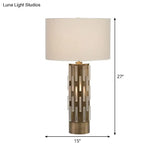 Modern White Metal Table Lamp With Fabric Drum Shade - Perfect Living Room Night Light