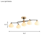 Modern White Milk Glass Ceiling Fixture With 5 Lights For Dining Room