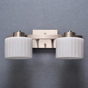Modern White Ribbed Glass Nickel Sconce Light Fixture - 2-Head Wall Mounted Lamp