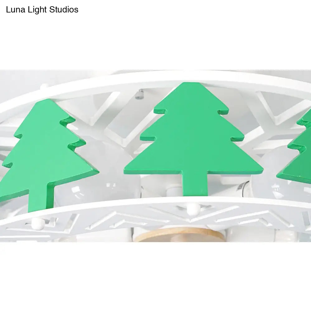 Modern White Semi-Flush Ceiling Light With Green Tree Design