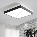 Modern White Square Flush Ceiling Light With Acrylic And Metal Frame - Led Bedroom Lighting In