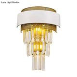 Modern White Square/Round Crystal Prisms Wall Sconce With Gold Mesh
