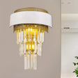 Modern White Square/Round Crystal Prisms Wall Sconce With Gold Mesh / Round