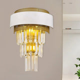 Modern White Square/Round Crystal Prisms Wall Sconce With Gold Mesh / Round