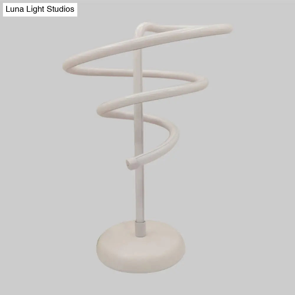 Modern White Swirly Led Desk Lamp With Metal Base - Minimalist Task Lighting Warm/White Light