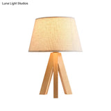 Modern White Tapered Study Lamp With Led Reading Light And Wooden Tripod