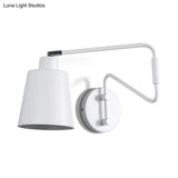 Modern White Trumpet Wall Lamp With Swing Arm And 1 Bulb Metal Sconce Light Fixture