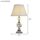 Modern White Urn-Shaped Desk Lamp With Beveled Crystal: 1-Bulb Night Table Light