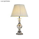 Modern White Urn-Shaped Desk Lamp With Beveled Crystal: 1-Bulb Night Table Light