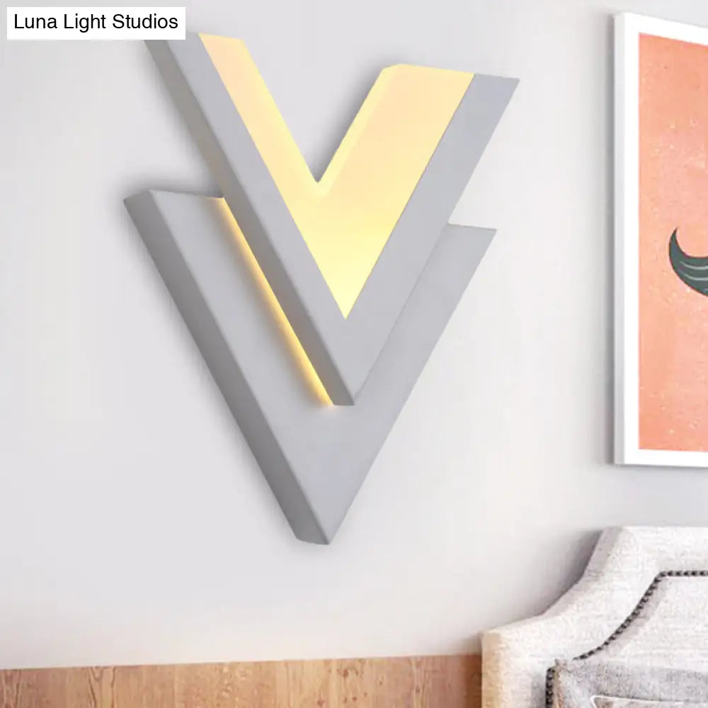 Modern White V-Neck Flush Mount Led Wall Light Sconce In Warm/White