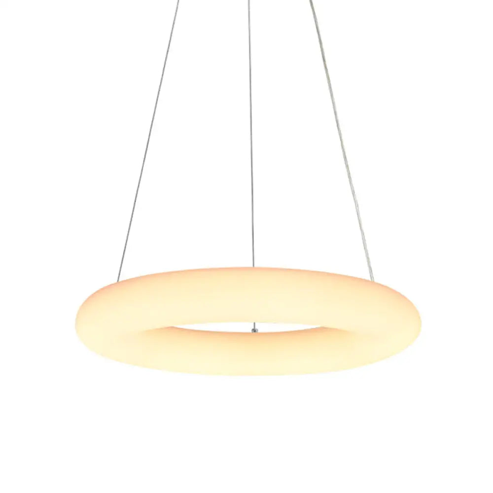 Minimalist Led Acrylic Hanging Pendant Light - White Vesicle Ring Ceiling Chandelier 12/16 Width