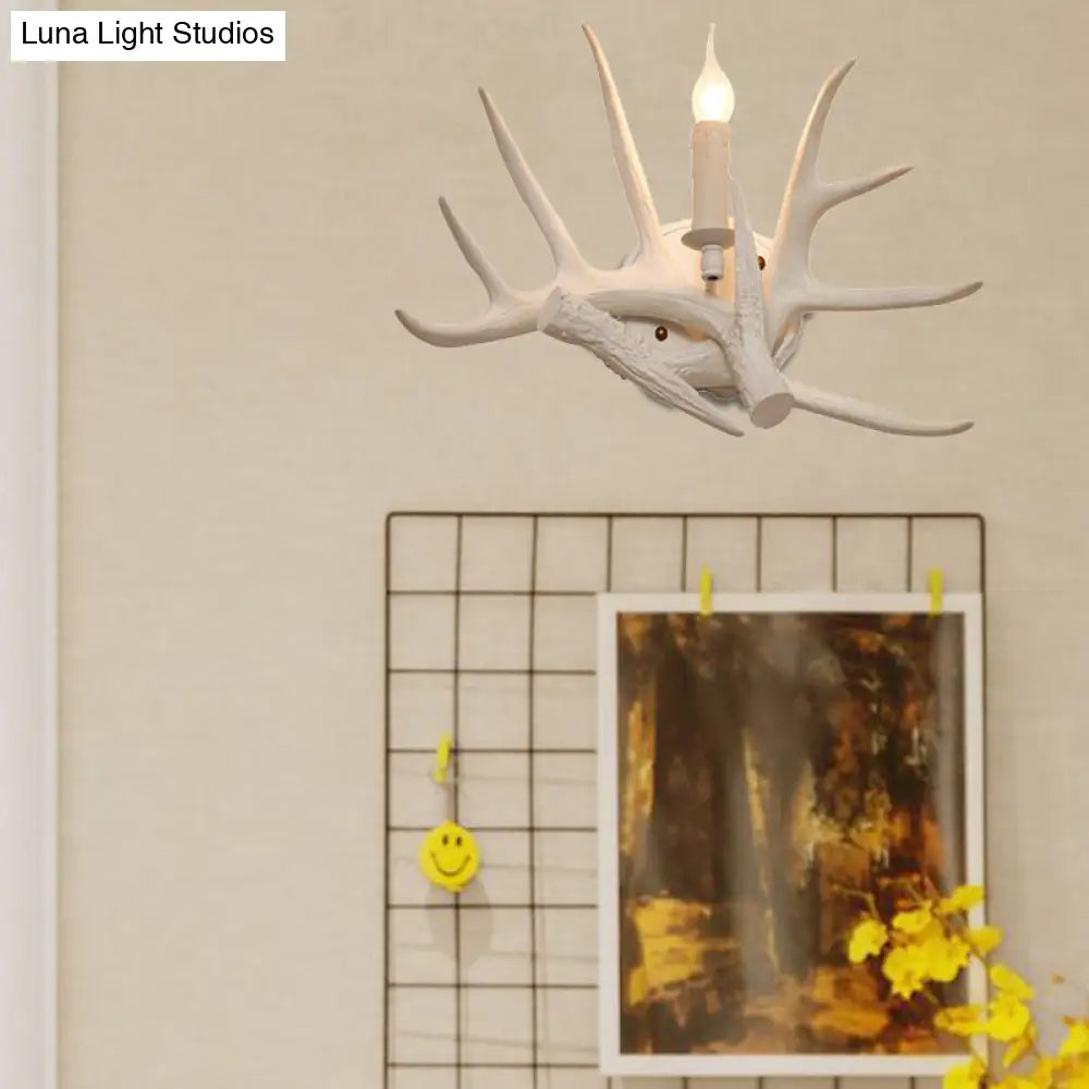 Modern White Wall Sconce With Antler Resin Shade For Living Room Lighting