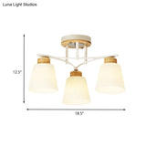 Modern White-Wood Barrel Flush Mount Light With Cream Glass - 3/5 Heads