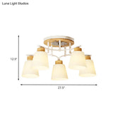 Modern White-Wood Barrel Flush Mount Light With Cream Glass - 3/5 Heads