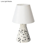 Modern Wide Flared Night Table Lamp With Marble Base And Fabric Shade