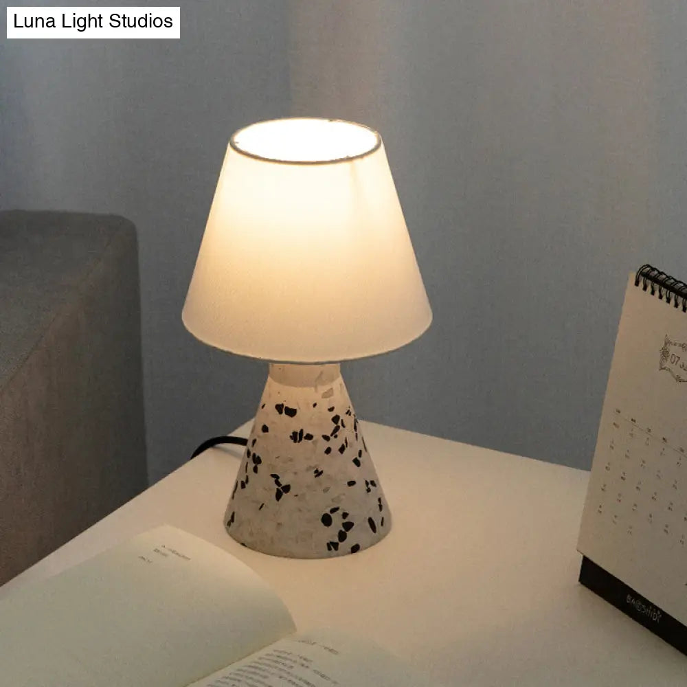 Modern Wide Flared Night Table Lamp With Marble Base And Fabric Shade