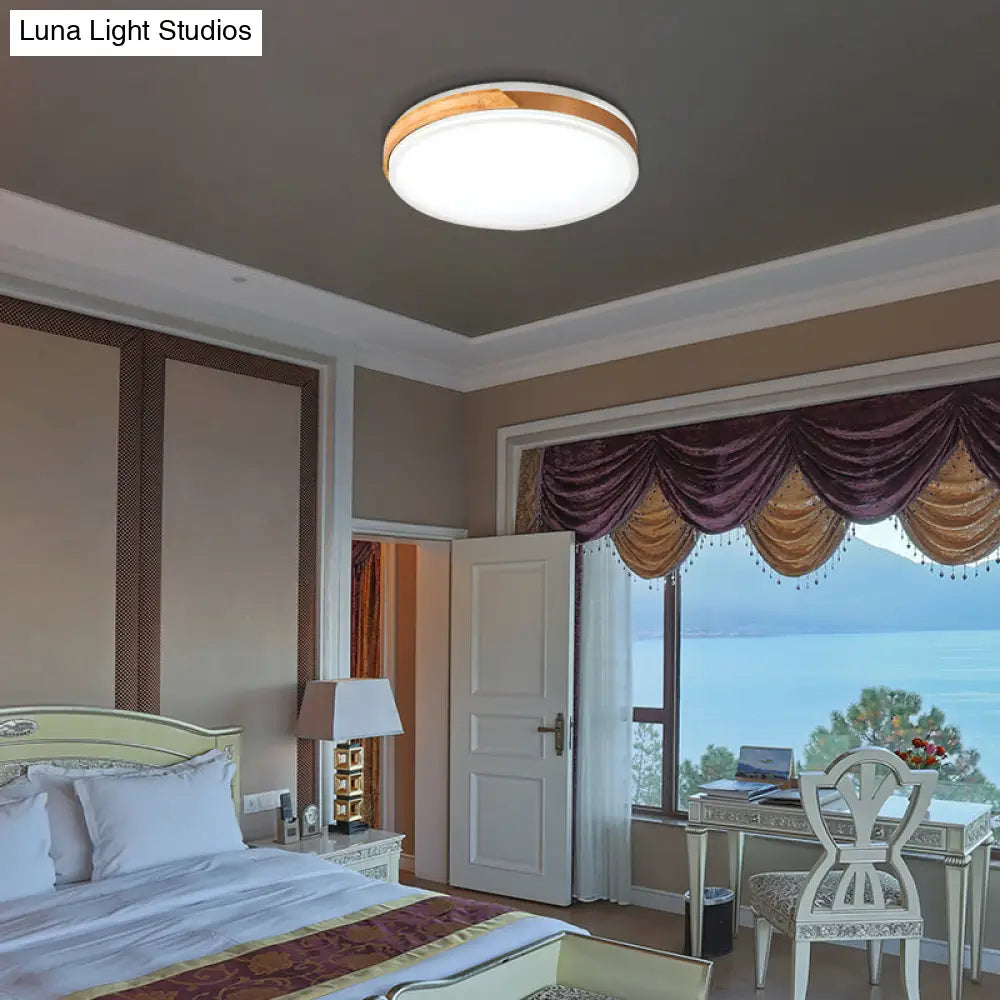 Modern Wood And Iron Ceiling Light Flush Mount In White/Gold - Warm White Indoor Fixture