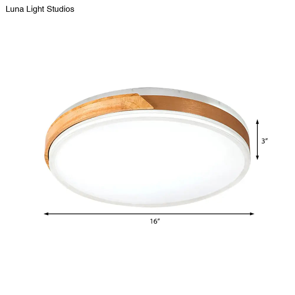 Modern Wood And Iron Ceiling Light Flush Mount In White/Gold - Warm White Indoor Fixture