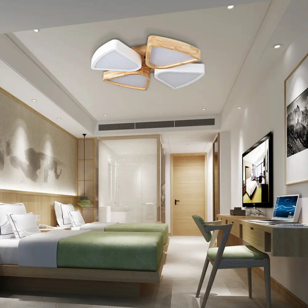 Modern Wood And Iron Flush Mount Ceiling Lights For Living Room - 4/6 Warm/White 4 / Beige Warm