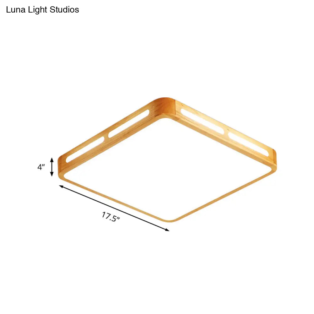 Modern Wood Beige Led Ceiling Light For Bedroom - Rectangle Flush Mount Lamp 12’/18’/21’/25.5’ Wide